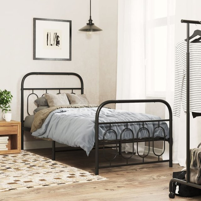 vidaXL Bettgestell aus Metall mit Kopf- und Fußteil in Schwarz, B/T/H: 90 x 200 x 100 cm - Bild 2