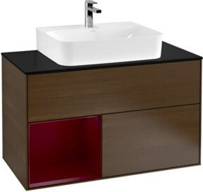 V&B Waschtischunterschrank Finion 100 mit Wandbeleuchtung in Walnuss, B/T/H: 100 x 50,1 x 50,1 cm - Bild 1