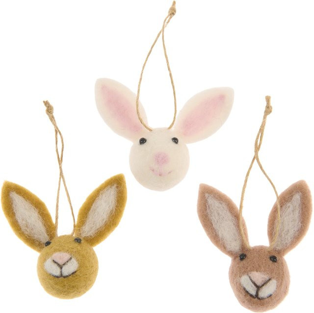 Rico Design Filz-Aufhänger Hasenköpfe in Brauntönen für Ostern und Frühling, 3 Stück - Bild 1