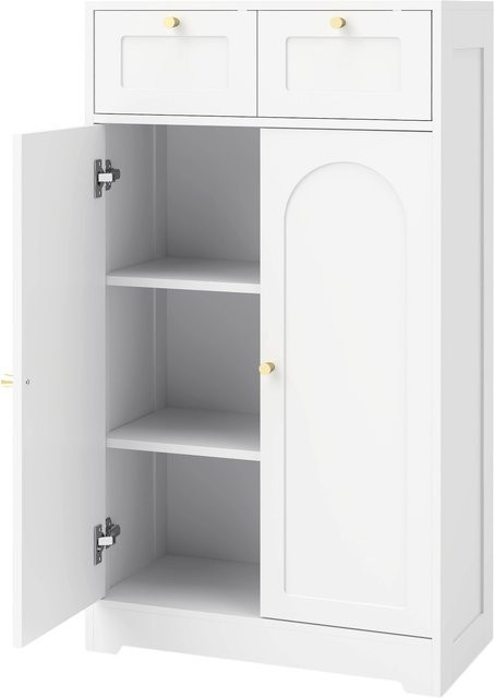 HOMCOM Badezimmerschrank schmal in Weiß mit 2 Schubladen und Bogentüren, B/T/H: 60 x 30 x 108 cm - Bild 1