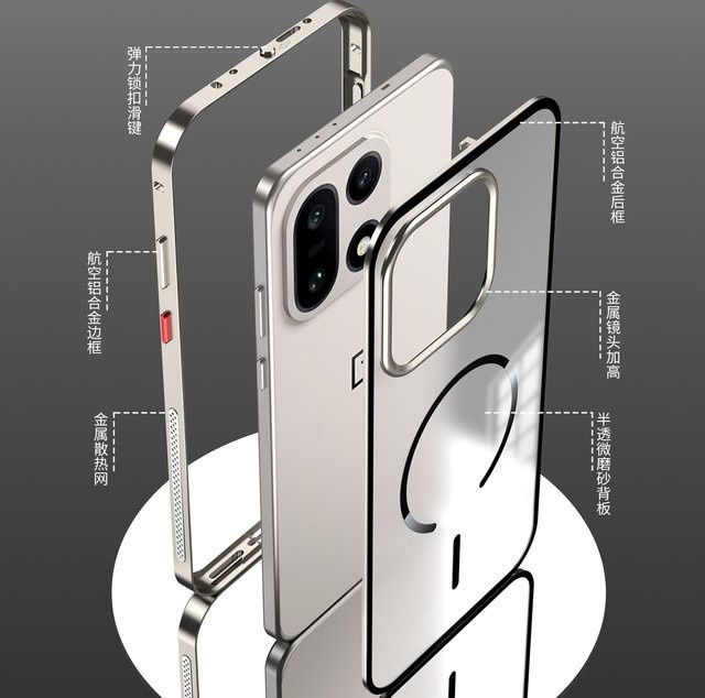 Magnetische Handyhülle für OnePlus 15 mit Aluminiumlegierung und mattem Acryldeckel in Schwarz und Transparent - Bild 1