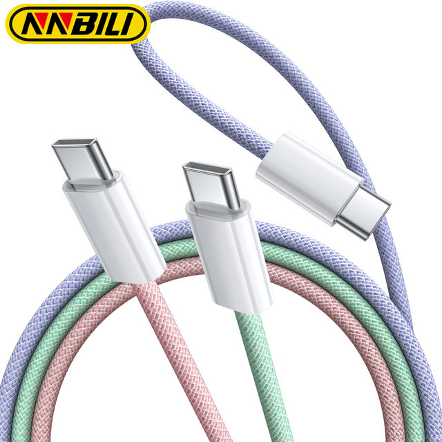 NNBILI USB-C auf USB-C Ladekabel mit 60 W Schnellladung, mehrfarbiges Gewebe-Kabel für iPhone 16 17, Huawei, Xiaomi und Samsung - Bild 1
