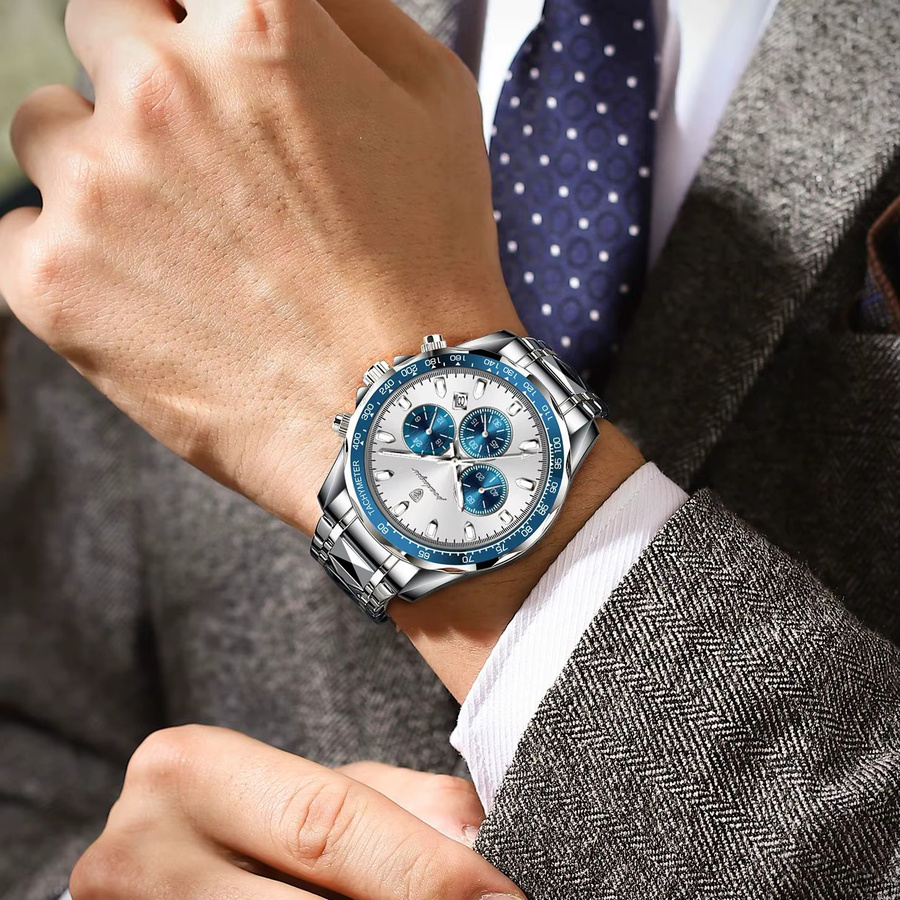 POEDAGAR Chronograph, Quarz, Edelstahl, Silber, Herren - Bild 6