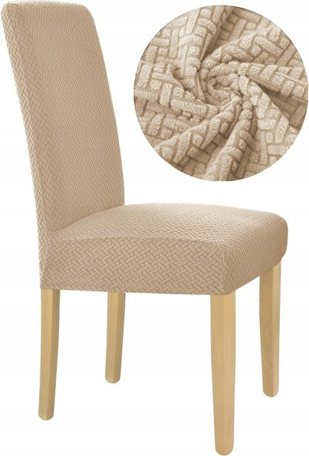 Ubieramy-Meble Elastischer Stuhlbezug aus Jacquard in Beige - Bild 1