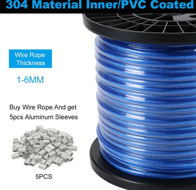 Blaues PVC-beschichtetes Drahtseil aus 304 Edelstahl für Wäscheleinen mit Durchmesser von 1,0-6 mm - Bild 1