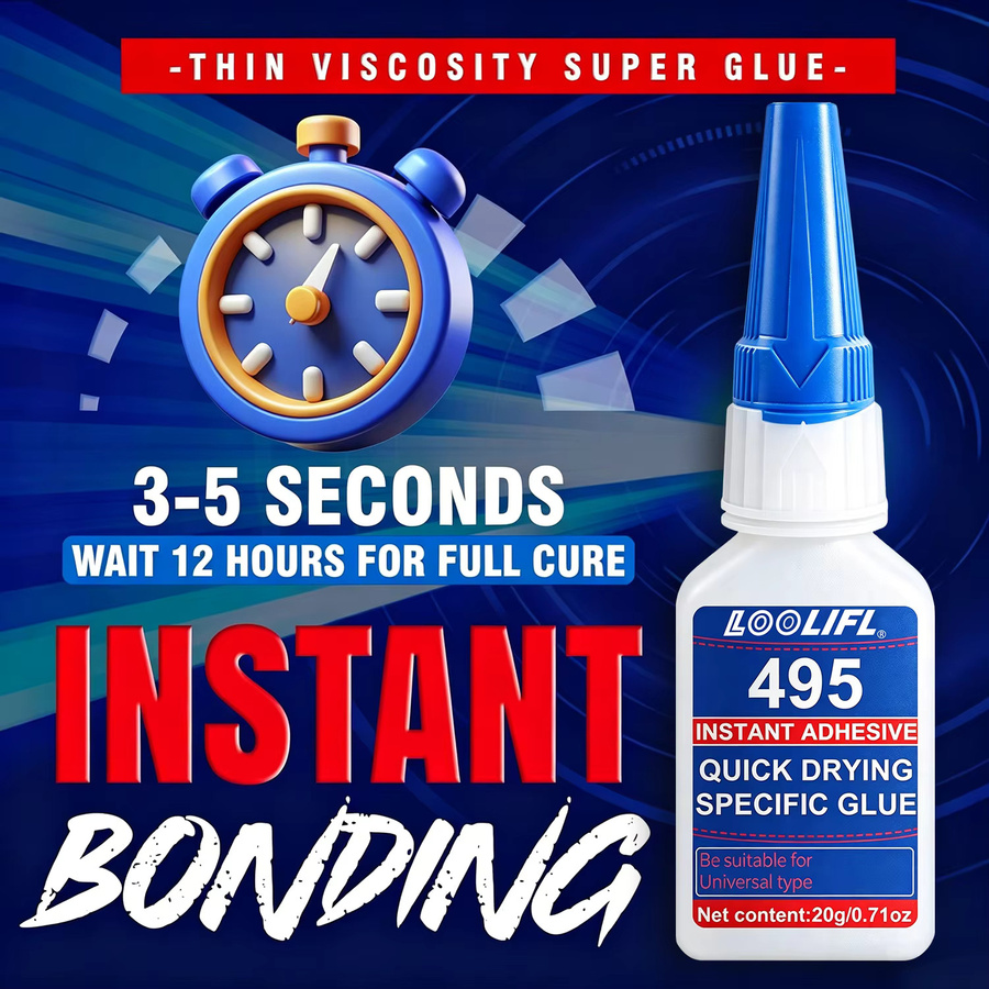 Loolifl 495 Instant Super Glue Cyanacrylat-Klebstoff, transparent, für Metall, Kunststoff, Keramik, Holz, Leder und Gummi - Bild 3