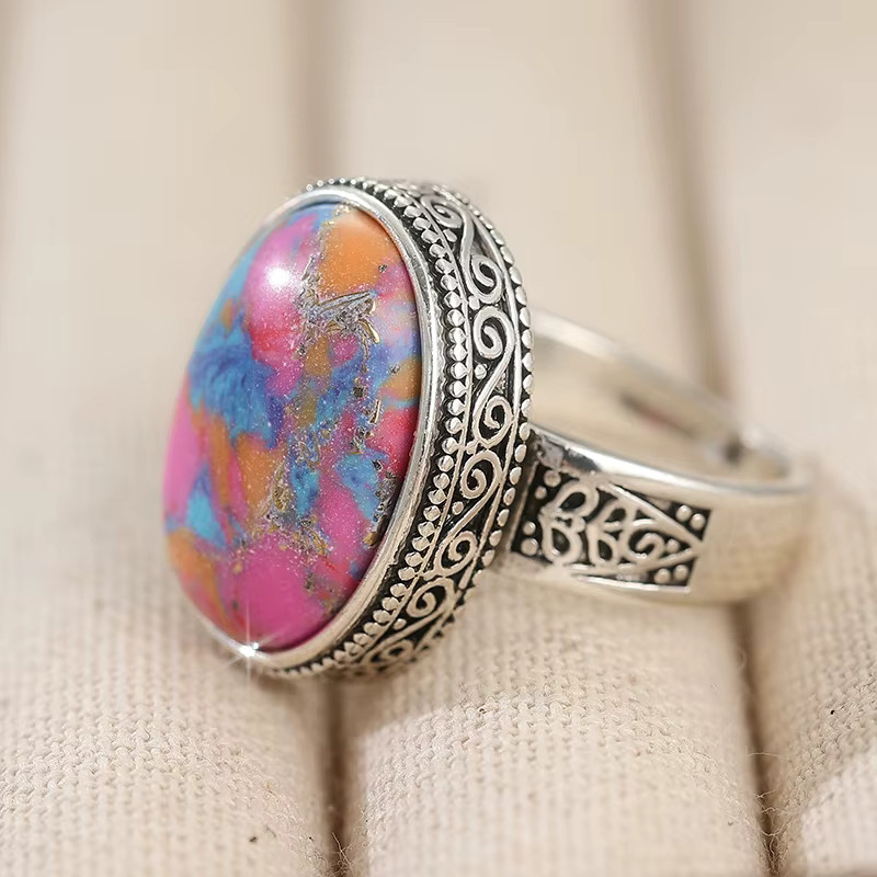 YoYo Ring, versilbert, Türkis, Damen, Vintage - Bild 3