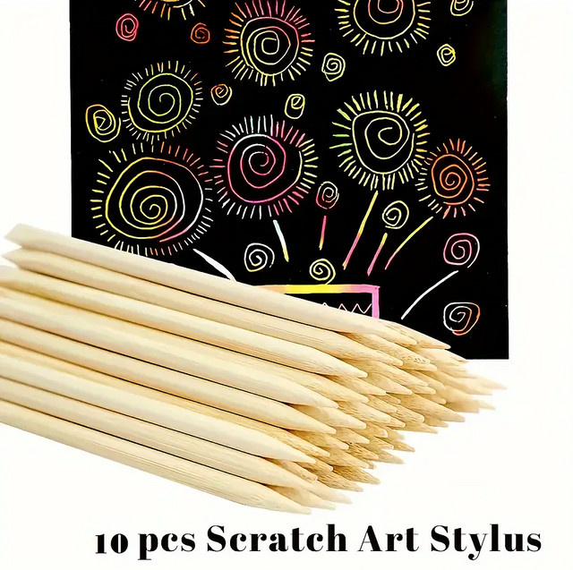 10 Stück Kratzstifte aus Holz für Rubbel-Kunst, weiße Schaber-Werkzeuge und Färbestifte für kreative Projekte - Bild 1