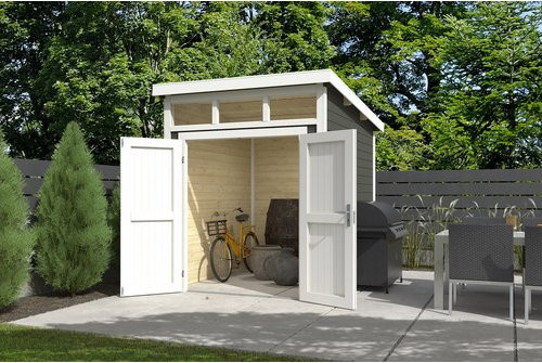 Lasita Holz-Gartenhaus Kibo mit Flachdach in Grüngrau, B/H/T: 220 x 245,1 x 273,8 cm - Bild 1