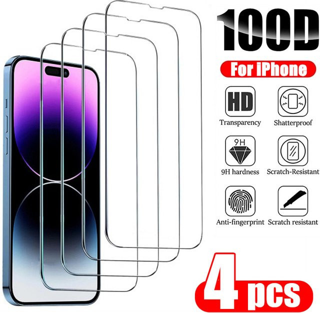 4er-Set gehärtetes Glas Displayschutzfolie für Apple iPhone 11 12 13 14 15 16 Pro Max Mini in Transparent - Bild 1