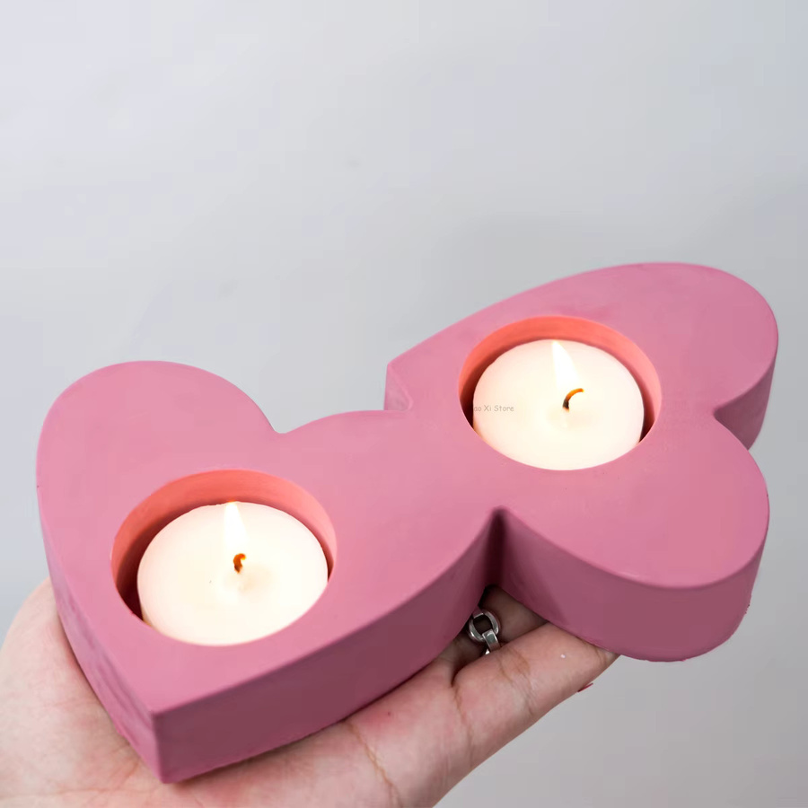 UDOCOOL Silikonform für 3-Loch Herz-Kerzenhalter in Pink zur DIY-Herstellung von Gips- oder Betonkerzenhaltern - Bild 3