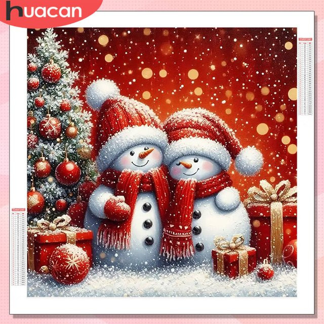 HUACAN Diamantmalerei Weihnachten Set mit Schneemann und Baum, Mosaik-Bastelset Multicolor, B/H: 20 x 20 cm - Bild 1