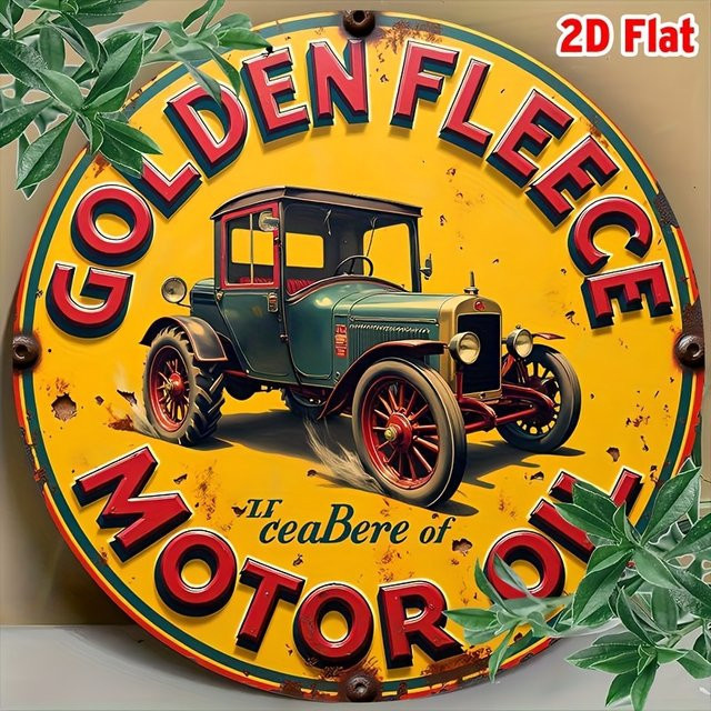Potdemiel Vintage-Aluminiumschild Golden Fleece Motor Oil Rund, Wanddekoration in Grün, Rot und Multicolour, Durchmesser: 19,81 cm - Bild 1