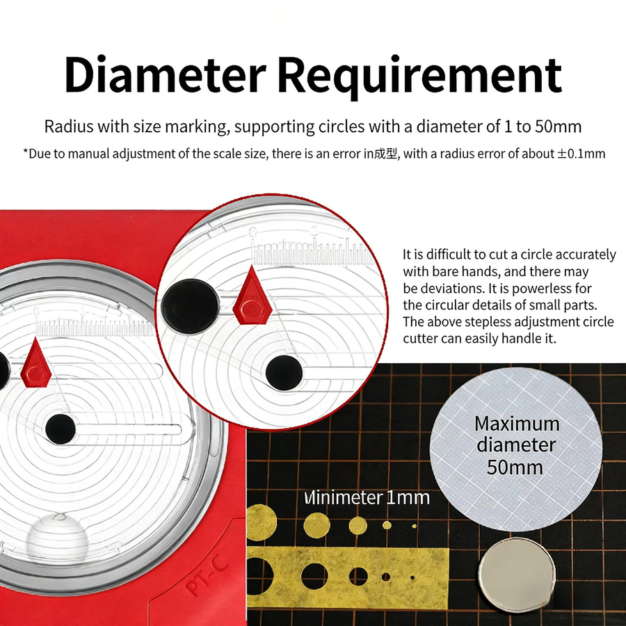 DSPIAE PT-C Integraler Kreisschneider Rot mit Wolfram-Schneidebit aus Aluminiumlegierung und ABS, H x B x T: 31 x 95,5 x 95,5 mm - Bild 3
