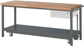 STIER Werkbank Premium mit abrollbarem Fahrgestell und 1 Schublade, Farbe: Braun, B/T/H: 200 x 70 x 88 cm - Bild 1