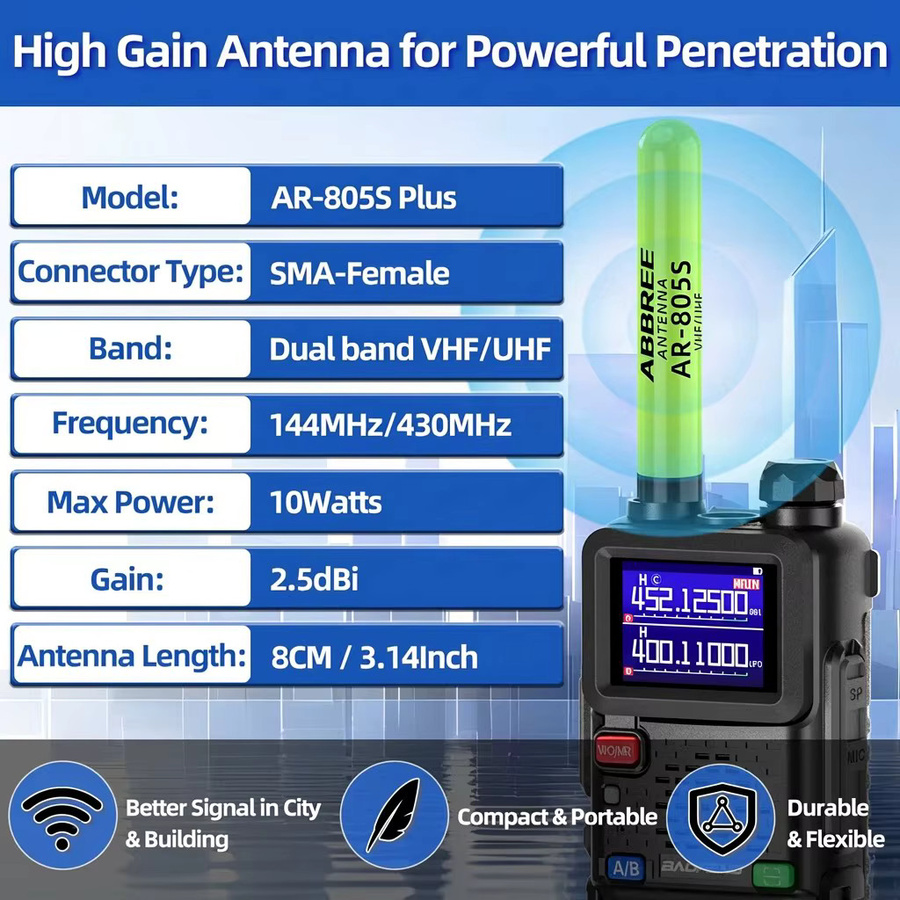 ABBREE AR-805 PLUS AR-805S Dualband Walkie-Talkie-Antenne mit SMA-Buchse High-Gain für Baofeng UV-5R AR-152 PRO UV-21 PRO Amateurfunk - Bild 2
