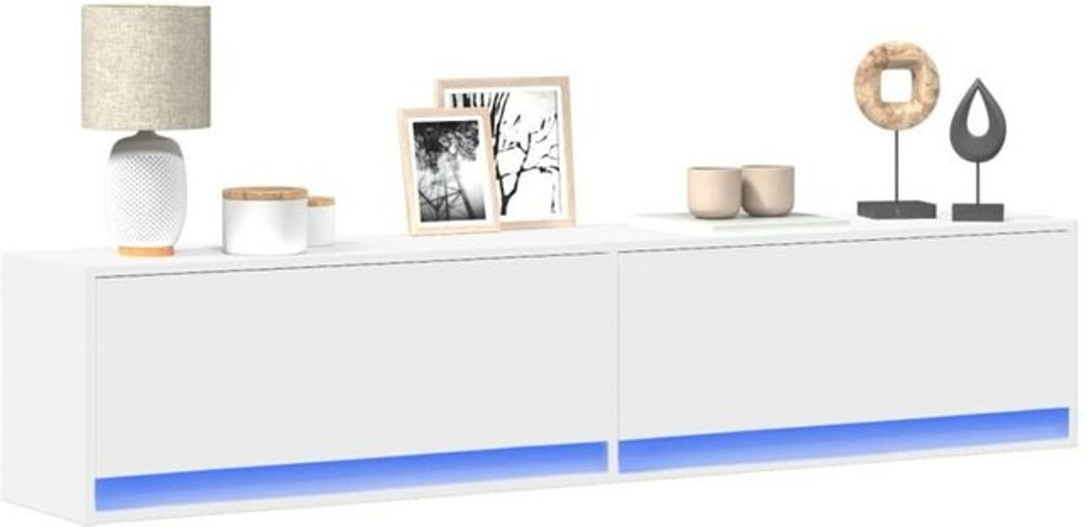 Modernes vidaXL TV-Wandregal mit LED in Weiß, B/T/H: 180 x 31 x 38 cm - Bild 1