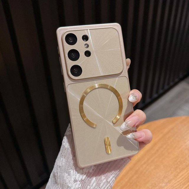 Stoßfeste Magnetische Handyhülle mit großem Fenster für Samsung Galaxy S26 Ultra, S26, S24 FE, S24 Ultra und S24 Plus in Beige - Bild 1