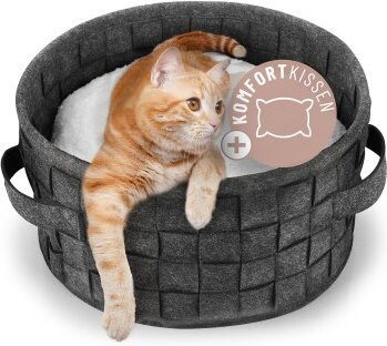REAVET Samtpfoten-Nest Katzenbett in Grau mit abnehmbarem Bezug - Bild 1
