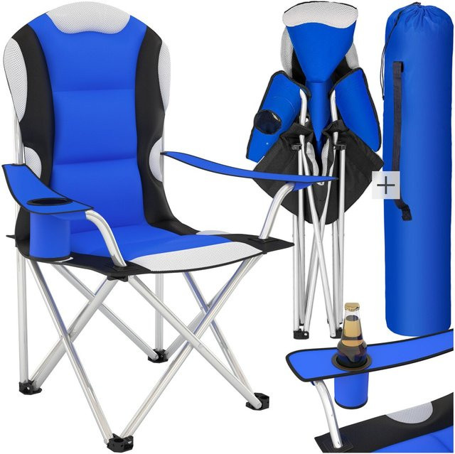 TECTAKE Campingstuhl faltbar blau mit Polsterung und Getränkehalter, B/T/H: 60 x 88 x 110 cm - Bild 1