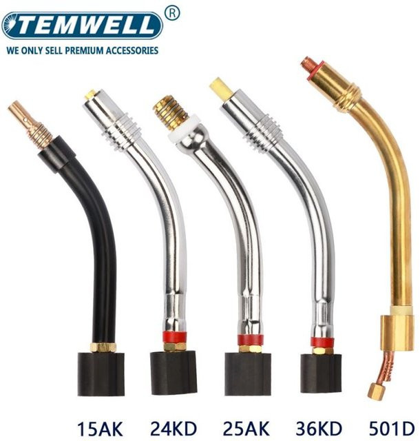 TEMWELL Schweißbrenner Schwanenhals mit Biegung passend für Binzel 15ak 24kd 25kd 36kd 501 d1 Schweißpistole - Bild 1