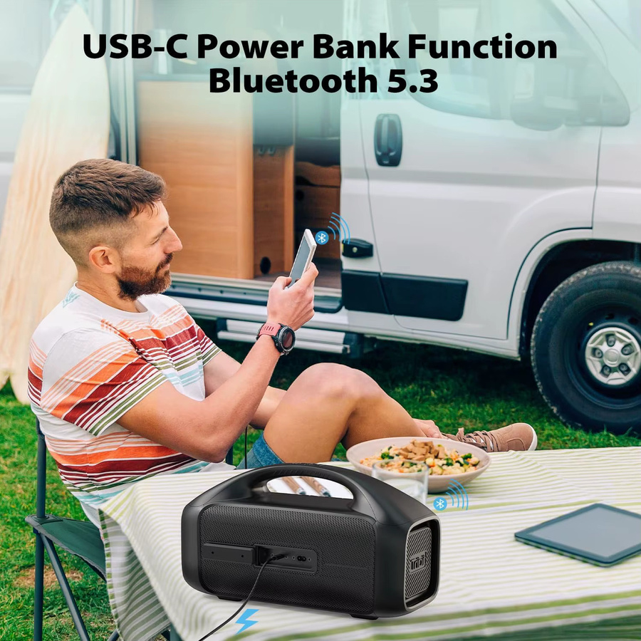 Tribit StormBox Blast Kabelloser Bluetooth-Lautsprecher mit 90 W Stereo-Sound, XBass LED-Lichtshow und IPX7 Wasserdichtigkeit in Schwarz - Bild 8