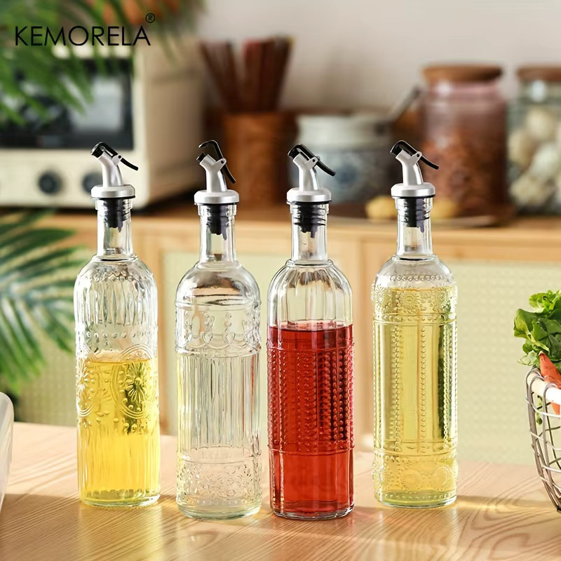 KEMORELA Ölspenderflasche aus Glas mit geometrischem Muster in Transparent, auslaufsicher und maschinenwaschbar - Bild 2