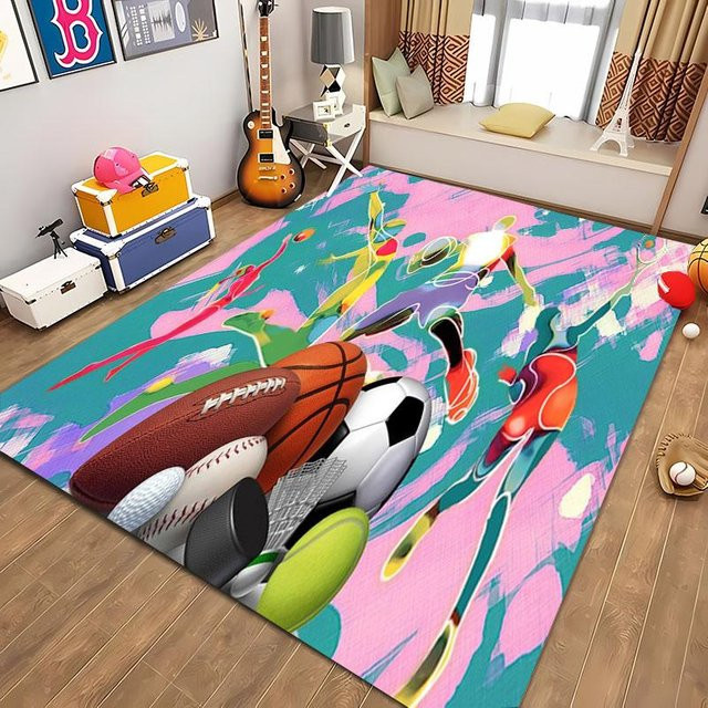 Karpetti Fußball Teppich mit Cartoon-Motiv für Kinderzimmer und Wohnzimmer, Mehrfarbig, B/T: 80 x 50 cm - Bild 1