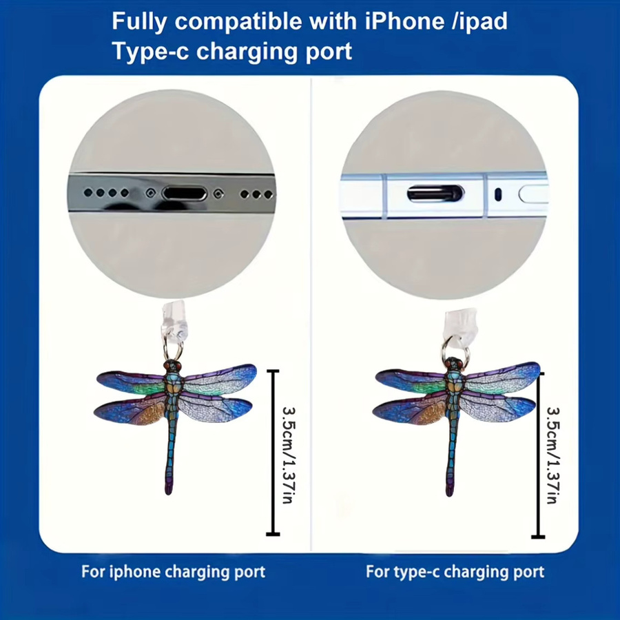 Transparenter Acryl-Staubschutzstecker mit 2D Dragonfly Design für iPhone und USB-C Android Smartphones - Bild 4