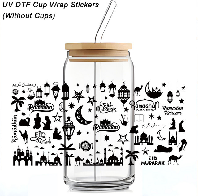 Wasserdichter UV-Transfer Aufkleber im Ramadan Design für Glas und DIY-Projekte, Schwarz, Orientalischer Stil - Bild 1