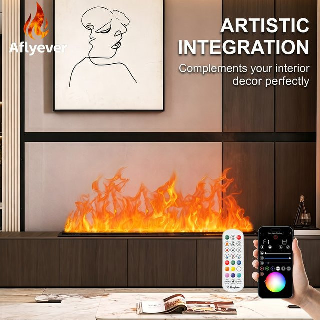 Aflyever 3D Wasserdampf-Kamin in Schwarz mit Smart-Steuerung und Aroma-Diffuser Funktion als dekorativer elektrischer Nebelkamin für dein Zuhause oder Büro - Bild 1