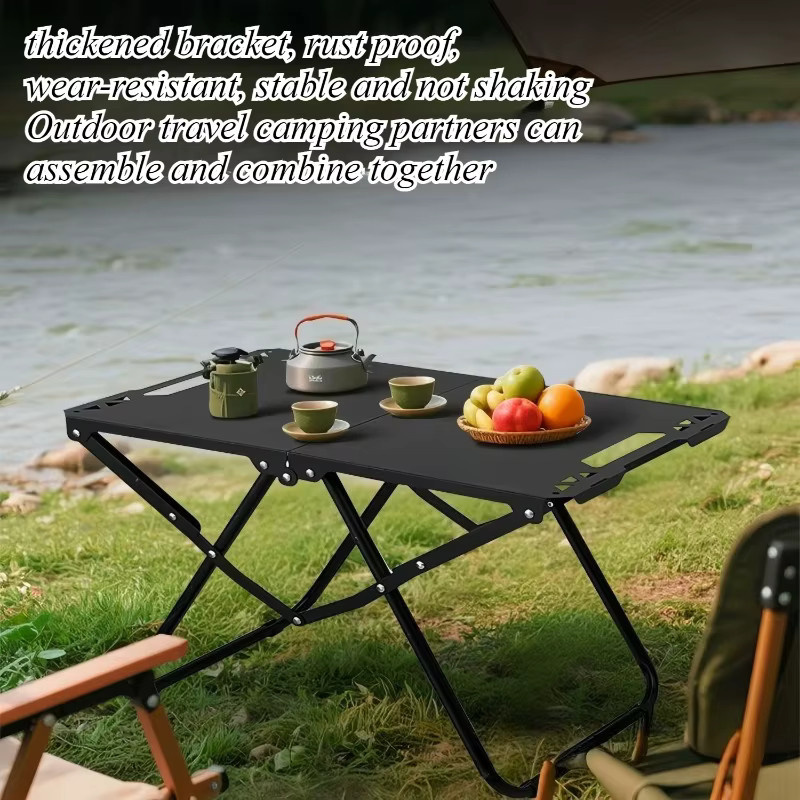 LIUSHADUOLA Outdoor Stapeltisch Schwarz Faltbarer Taktischer Campingtisch aus Metall für Picknick und Camping - Bild 2