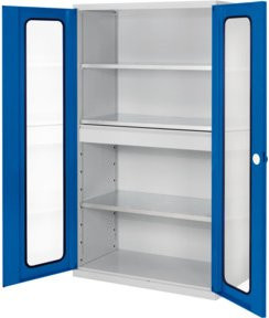 Kappes Großvolumenschrank RasterPlan in Grau mit Sichtfenstertüren, Regalböden und Schubladen, B/T/H: 195 x 59 x 113 cm - Bild 1