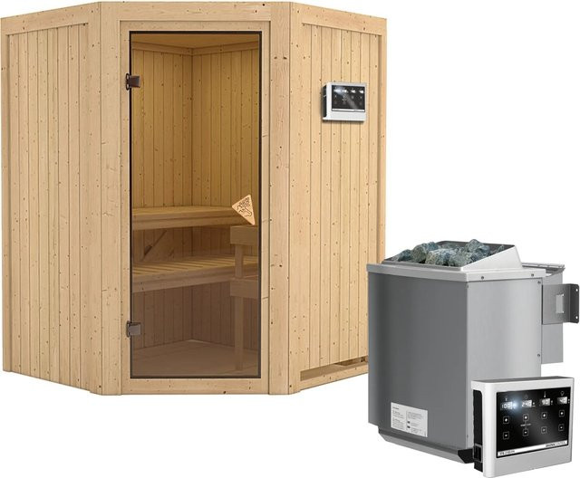 Karibu Sauna LARIN mit Bio-Kombiofen 9 kW, Ganzglastür in Bronze und externem Steuergerät, B/T/H: 151 x 151 x 198 cm - Bild 1