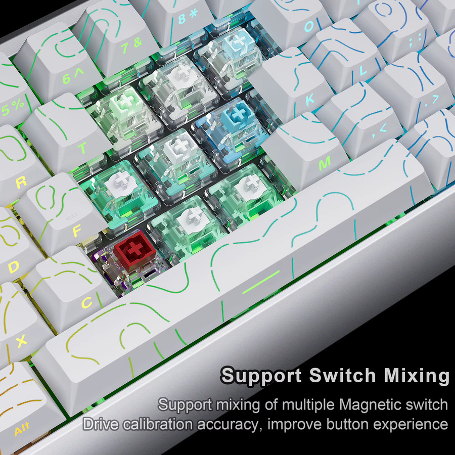 SKYLOONG GK68 Mix TMR Kabellose Mechanische Gamer-Tastatur mit Aluminiumgehäuse, PBT-Tastenkappen, RGB-Hintergrundbeleuchtung und Drehregler in Schwarz oder Weiß - Bild 4