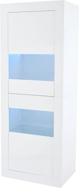 okwish Vitrine mit LED-Beleuchtung und Glastüren in Weiß, modern und glänzend, B/T/H: 61 x 42 x 162 cm - Bild 1