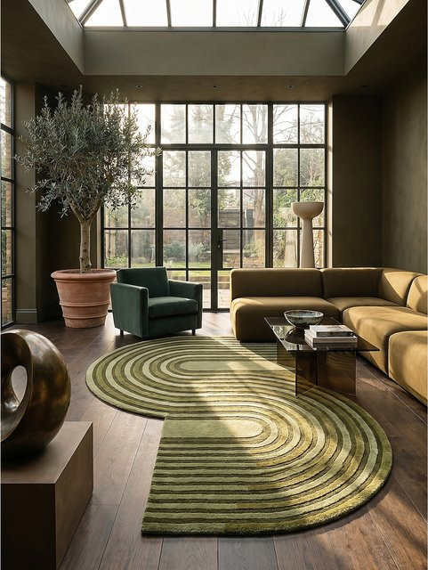 Wollteppich Kadima Design von LEVEN in Olivegrün mit geometrischem Muster, Breite: 120 cm, Tiefe: 180 cm - Bild 1