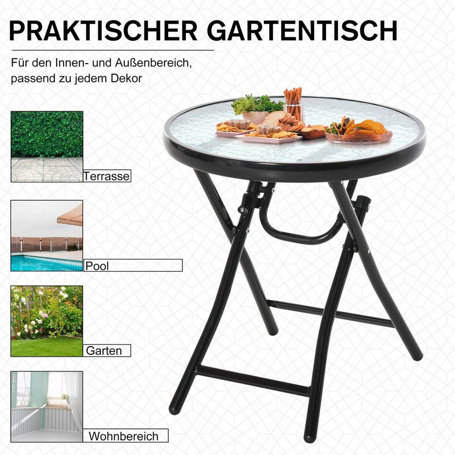 Outsunny Gartentisch rund mit Glasplatte in Wasserrippel-Optik, schwarz, Metall, Durchmesser: 45 cm, Höhe: 50 cm - Bild 5