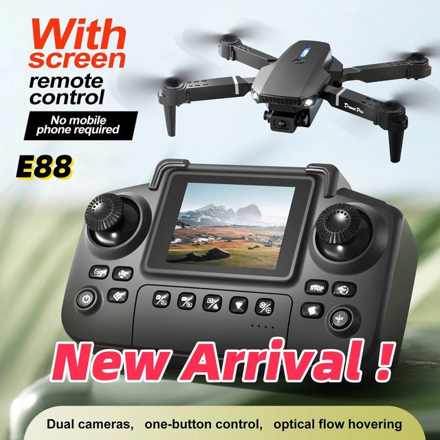 BOALZETD E88 Drohne, RC Quadcopter, mit Fernbedienung mit Bildschirm, Dual-Kamera, Schwarz - Bild 1