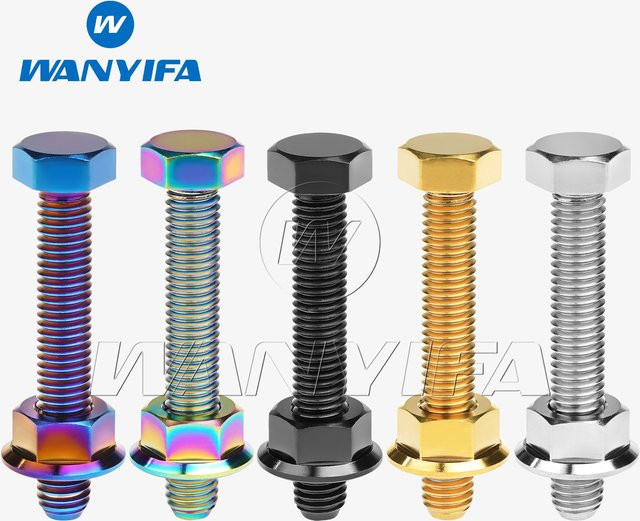 Wanyifa Titan-Kettenverstellschrauben mit Flanschmutter, M8 x 50 mm, Sechskantschrauben für Motorräder, Farbe: Grau/Mehrfarbig - Bild 1