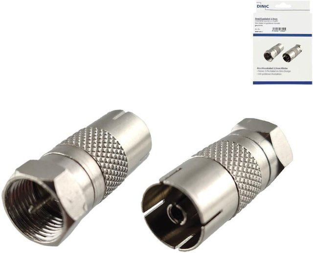 DINIC Adapter F-Stecker auf Koax-Kupplung, SAT Stecker auf ANT Kupplung aus Vollmetall, Silber - Bild 1
