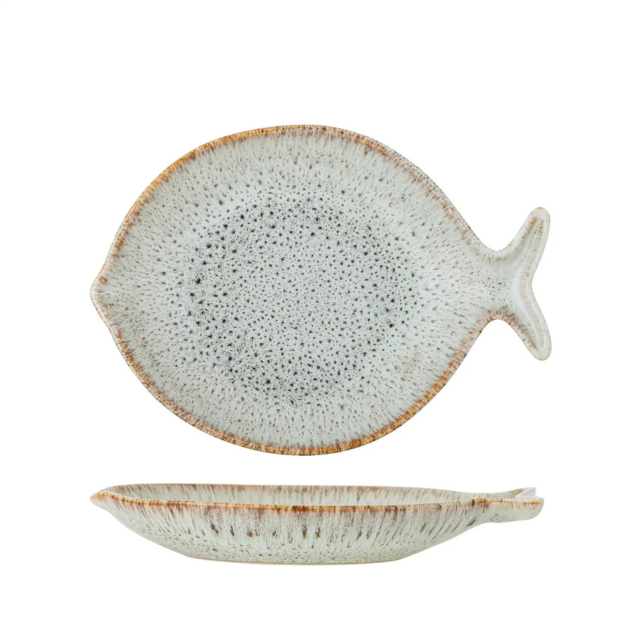 Bloomingville Servierplatte aus Keramik in Natur mit Fleur Design, Durchmesser: 27 cm - Bild 1