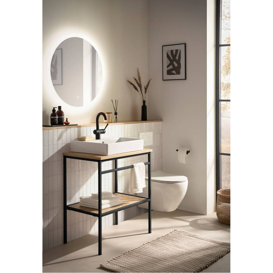 Waschbeckenunterschrank Schildmeyer Lorna in Eiche Nachbildung und Schwarz, B/H/T: 70 x 89,2 x 45 cm - Bild 3