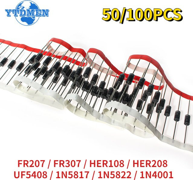 YTDMEN Schottky-Gleichrichterdiode Set in Schwarz, Ultraschnelle Wiederherstellungsdioden 1N4001 1N5817 1N5822 FR207 FR307 HER108 HER208 UF5408 im DO-41/27 Gehäuse - Bild 1