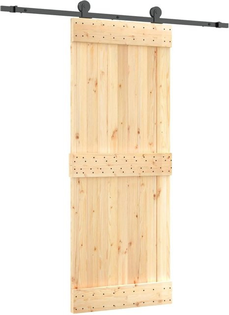 vidaXL Schiebetür aus Massivkiefer in Natur und Schwarz, B x H: 80 x 210 cm - Bild 1