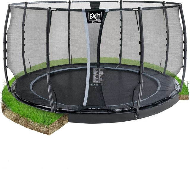 EXIT Dynamic Ebenerdiges Trampolin Ø 427 cm mit Sicherheitsnetz in Schwarz - Bild 1