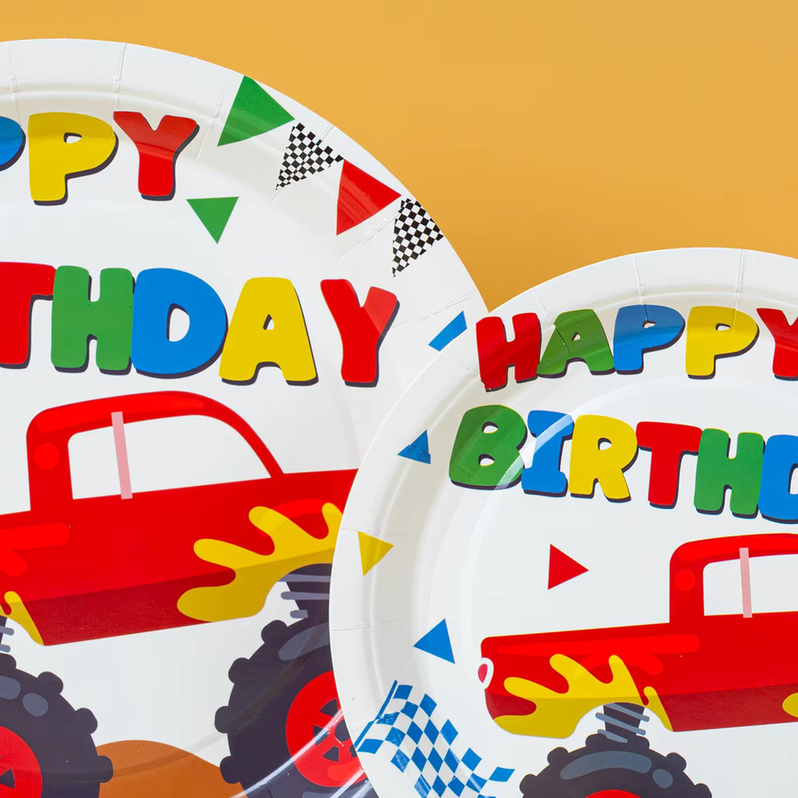 Monster Truck Happy Birthday Einweg-Pappteller, runde Pappteller für Themenpartys und Feiern in Mehrfarbig - Bild 2