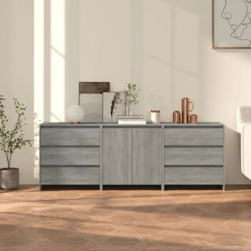 3-teiliges modernes Sideboard Vidaxl in Grau aus Holzwerkstoff B/H/T: 75 x 70 x 40 cm - Bild 1