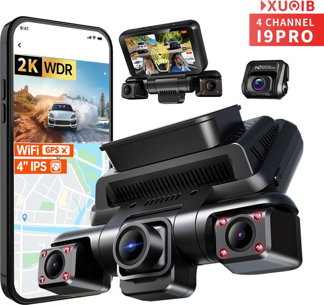 XUOIB i9pro 4CH Dashcam mit 4K UHD, 360° Kamera, 4 Zoll Display, WiFi, GPS und Nachtsicht in Schwarz - Bild 1