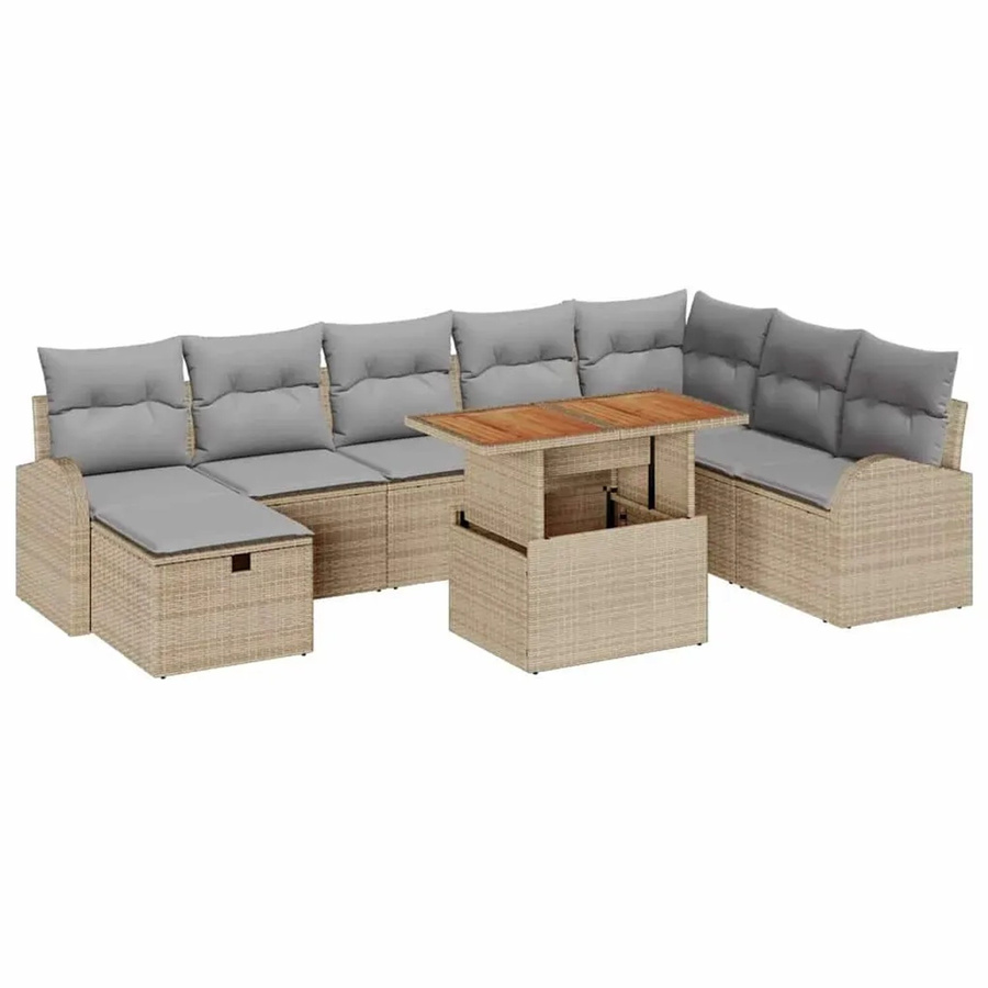 vidaXL Garten-Sofa-Set aus Polyrattan in Beige, 9-teiliges L-Shape Lounge-Set mit Polsterung und Kissen für Terrasse und Garten - Bild 2